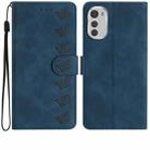 For Motorola Moto E32 Seven Butterflies Embossed Leather Phone Case(Blue) - 1