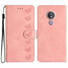 For Motorola Moto G7 Power Seven Butterflies Embossed Leather Phone Case(Pink) - 1