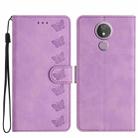 For Motorola Moto G7 Power Seven Butterflies Embossed Leather Phone Case(Purple) - 1