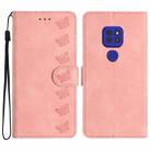 For Motorola Moto G9 Seven Butterflies Embossed Leather Phone Case(Pink) - 1