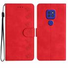 For Motorola Moto G9 Seven Butterflies Embossed Leather Phone Case(Red) - 1