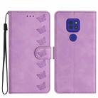 For Motorola Moto G9 Seven Butterflies Embossed Leather Phone Case(Purple) - 1