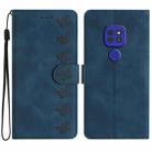 For Motorola Moto G9 Seven Butterflies Embossed Leather Phone Case(Blue) - 1