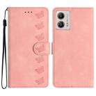 For Motorola Moto G13 Seven Butterflies Embossed Leather Phone Case(Pink) - 1