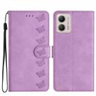 For Motorola Moto G13 Seven Butterflies Embossed Leather Phone Case(Purple) - 1