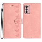 For Motorola Moto G42 Seven Butterflies Embossed Leather Phone Case(Pink) - 1