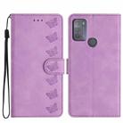 For Motorola Moto G50 Seven Butterflies Embossed Leather Phone Case(Purple) - 1