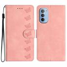 For Motorola Moto G52 Seven Butterflies Embossed Leather Phone Case(Pink) - 1