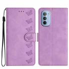 For Motorola Moto G52 Seven Butterflies Embossed Leather Phone Case(Purple) - 1