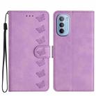 For Motorola Moto G62 Seven Butterflies Embossed Leather Phone Case(Purple) - 1