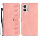 For Motorola Moto G73 Seven Butterflies Embossed Leather Phone Case(Pink) - 1