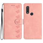 For Motorola One Action Seven Butterflies Embossed Leather Phone Case(Pink) - 1