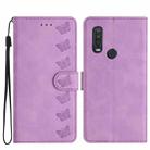 For Motorola One Action Seven Butterflies Embossed Leather Phone Case(Purple) - 1