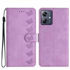 For Motorola Moto G14 4G Seven Butterflies Embossed Leather Phone Case(Purple) - 1