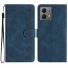 For Motorola Moto G84 5G Seven Butterflies Embossed Leather Phone Case(Blue) - 1