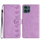 For Motorola Edge 50 5G Seven Butterflies Embossed Leather Phone Case(Purple) - 1