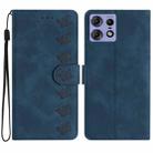 For Motorola Edge 50 Pro Seven Butterflies Embossed Leather Phone Case(Blue) - 1