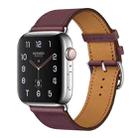 For Apple Watch Series 7 41mm / 6 & SE & 5 & 4 40mm / 3 & 2 & 1 38mm Leather  Watch Band(Purplish Red) - 1