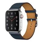 For Apple Watch Series 7 45mm / 6 & SE & 5 & 4 44mm / 3 & 2 & 1 42mm Leather  Watch Band(Dark Blue) - 1