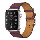 For Apple Watch Series 7 45mm / 6 & SE & 5 & 4 44mm / 3 & 2 & 1 42mm Leather  Watch Band(Purplish Red) - 1