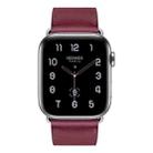 For Apple Watch Series 7 45mm / 6 & SE & 5 & 4 44mm / 3 & 2 & 1 42mm Leather  Watch Band(Purplish Red) - 2