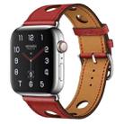 For Apple Watch Series 7 45mm / 6 & SE & 5 & 4 44mm / 3 & 2 & 1 42mm Leather Three Holes Watch Band(Red) - 1