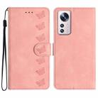 For Xiaomi 12 Lite Seven Butterflies Embossed Leather Phone Case(Pink) - 1