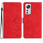 For Xiaomi 12 Lite Seven Butterflies Embossed Leather Phone Case(Red) - 1