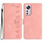 For Xiaomi 12 Pro Seven Butterflies Embossed Leather Phone Case(Pink) - 1