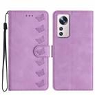 For Xiaomi 12 Pro Seven Butterflies Embossed Leather Phone Case(Purple) - 1