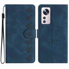 For Xiaomi 12 Pro Seven Butterflies Embossed Leather Phone Case(Blue) - 1