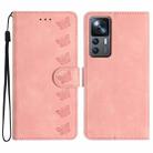 For Xiaomi 12T / 12T Pro Seven Butterflies Embossed Leather Phone Case(Pink) - 1