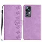 For Xiaomi 12T / 12T Pro Seven Butterflies Embossed Leather Phone Case(Purple) - 1