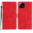 For Xiaomi 13 Seven Butterflies Embossed Leather Phone Case(Red) - 1