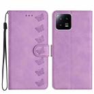 For Xiaomi 13 Seven Butterflies Embossed Leather Phone Case(Purple) - 1