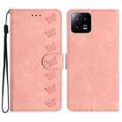 For Xiaomi 13 Pro Seven Butterflies Embossed Leather Phone Case(Pink) - 1