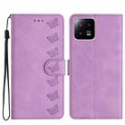 For Xiaomi 13 Pro Seven Butterflies Embossed Leather Phone Case(Purple) - 1