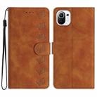 For Xiaomi Mi 11 Lite Seven Butterflies Embossed Leather Phone Case(Brown) - 1