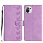 For Xiaomi Mi 11 Lite Seven Butterflies Embossed Leather Phone Case(Purple) - 1