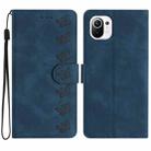 For Xiaomi Mi 11 Lite Seven Butterflies Embossed Leather Phone Case(Blue) - 1