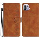 For Xiaomi Mi 11 Pro Seven Butterflies Embossed Leather Phone Case(Brown) - 1