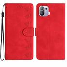 For Xiaomi Mi 11 Pro Seven Butterflies Embossed Leather Phone Case(Red) - 1