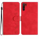 For Xiaomi Redmi 9 Seven Butterflies Embossed Leather Phone Case(Red) - 1