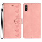 For Xiaomi Redmi 9A Seven Butterflies Embossed Leather Phone Case(Pink) - 1