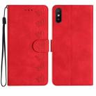 For Xiaomi Redmi 9A Seven Butterflies Embossed Leather Phone Case(Red) - 1