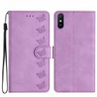 For Xiaomi Redmi 9A Seven Butterflies Embossed Leather Phone Case(Purple) - 1