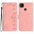 For Xiaomi Redmi 9C Seven Butterflies Embossed Leather Phone Case(Pink) - 1