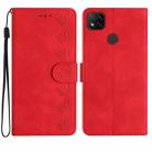 For Xiaomi Redmi 10A Seven Butterflies Embossed Leather Phone Case(Red) - 1