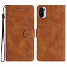 For Xiaomi Redmi K40 Seven Butterflies Embossed Leather Phone Case(Brown) - 1