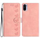 For Xiaomi Redmi K40 Seven Butterflies Embossed Leather Phone Case(Pink) - 1